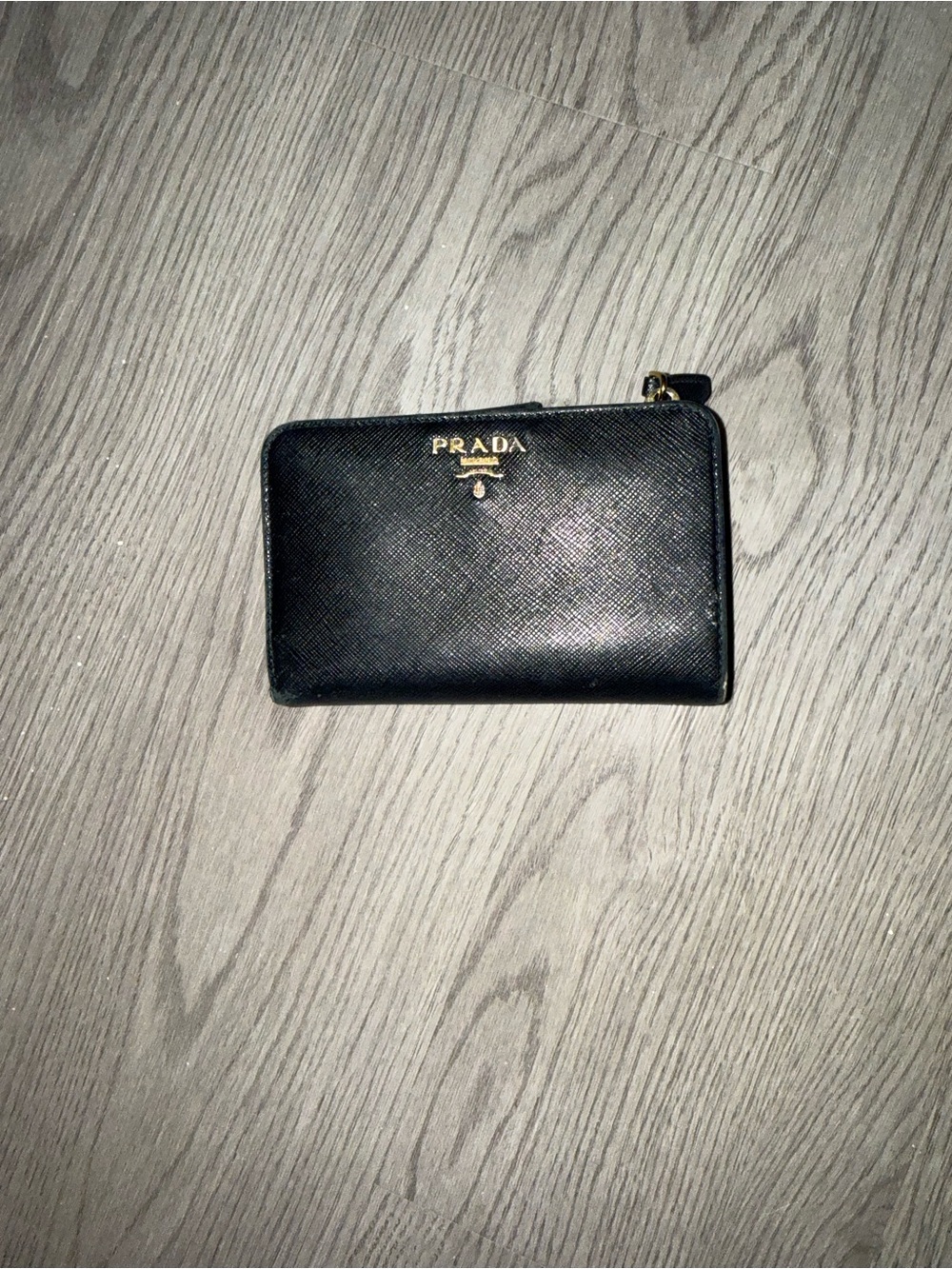 Prada Saffiano Black Leather Folded Wallet